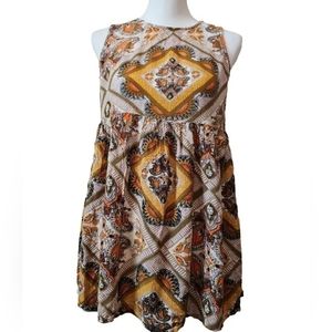 MINKPINK Scorpio Rising Boho Print Sleeveless Mini Shirt Top Earthy Tone Sz XS